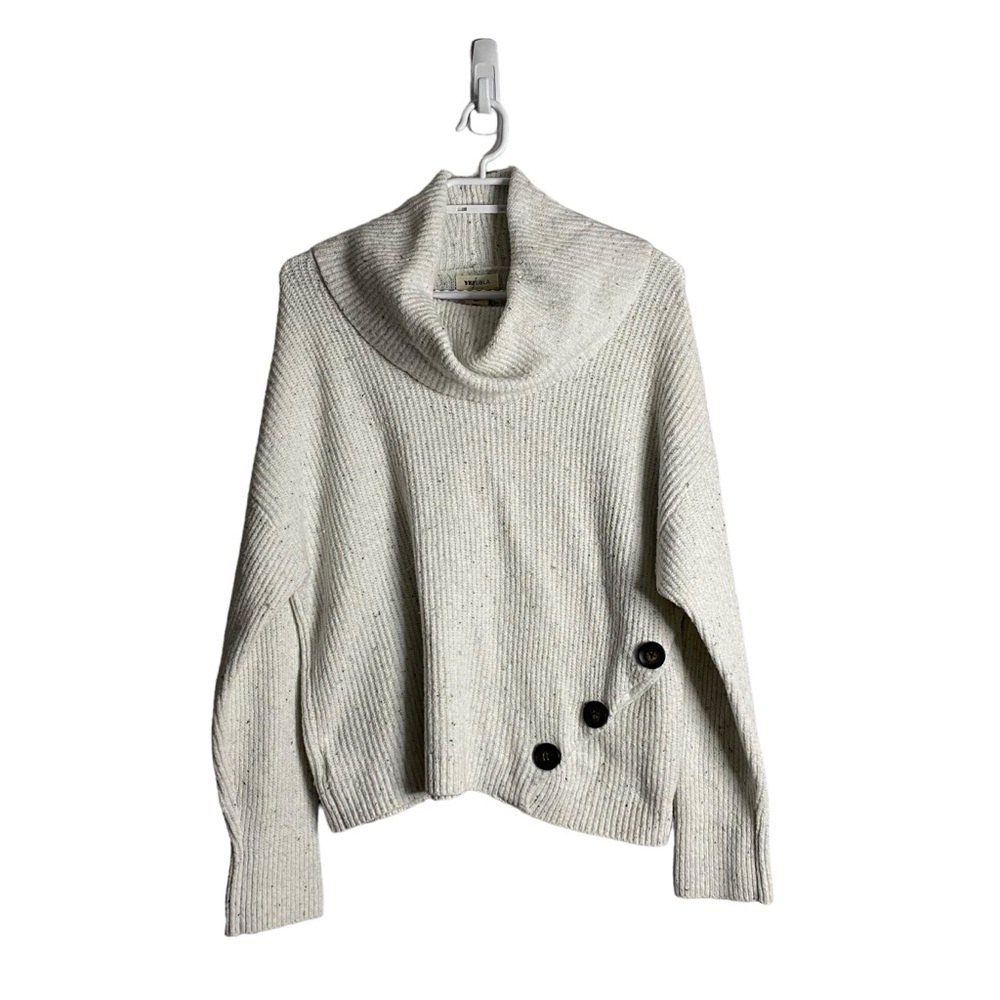 Yes Lola Women's Ivory Speckled Cowl Neck Knit Sweater